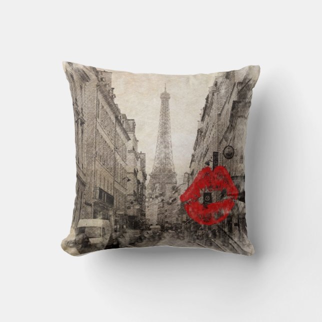 impressionism autumn landscape paris eiffel tower throw pillow (Front)
