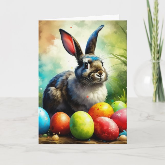 Impressionism Gray and White Easter Bunny Holiday Card (Front)