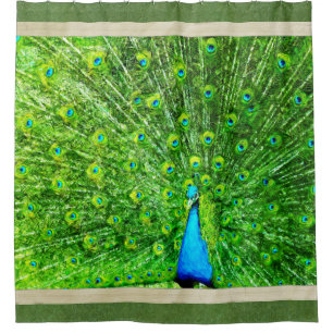 Impressionism Green and Blue Peacock Shower Curtain