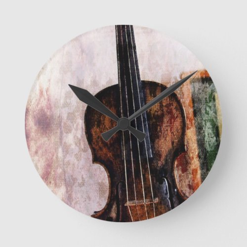 impressionism  musical instrument Fiddle Violin Round Clock
