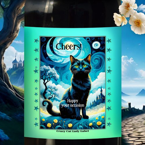 Impressionism Mystery Crazy Cat Lady Wine Label