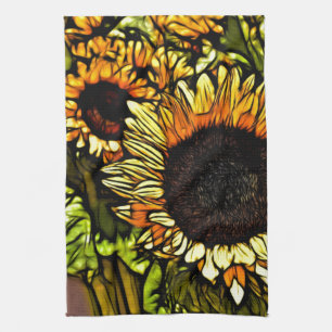 impressionism painting country yellow sunflower kitchen towel