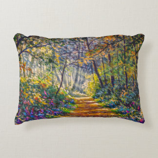 Impressionism Path: Sunny Forest Watercolor Accent Pillow
