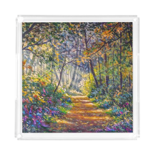 Impressionism Path Sunny Forest Watercolor Acrylic Tray