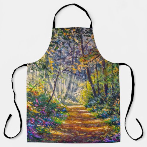 Impressionism Path Sunny Forest Watercolor Apron