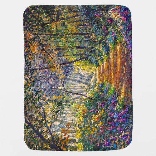 Impressionism Path Sunny Forest Watercolor Baby Blanket