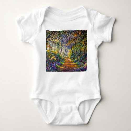 Impressionism Path Sunny Forest Watercolor Baby Bodysuit