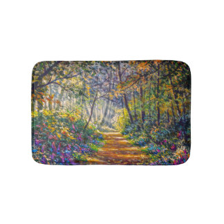 Impressionism Path: Sunny Forest Watercolor Bath Mat