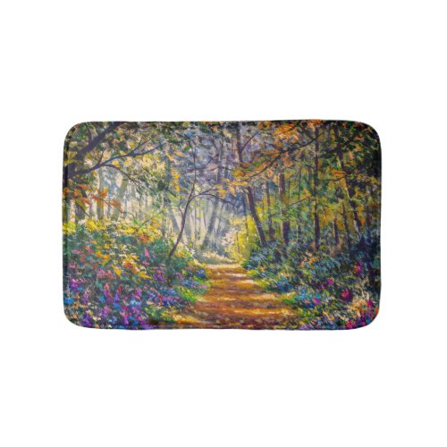 Impressionism Path Sunny Forest Watercolor Bath Mat