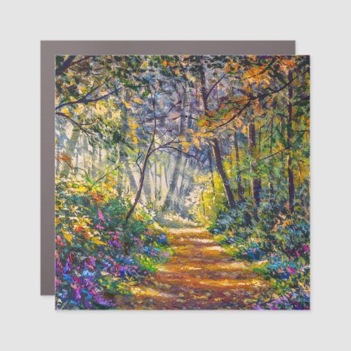 Impressionism Path Sunny Forest Watercolor Car Magnet