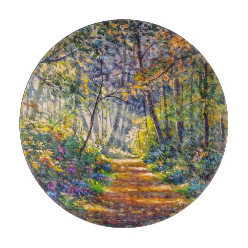 Impressionism Path Sunny Forest Watercolor Cutting Board