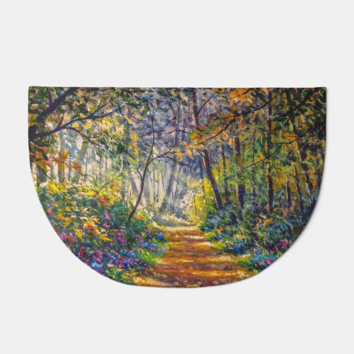 Impressionism Path Sunny Forest Watercolor Doormat