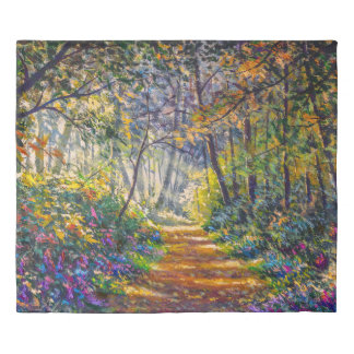 Impressionism Path: Sunny Forest Watercolor Duvet Cover