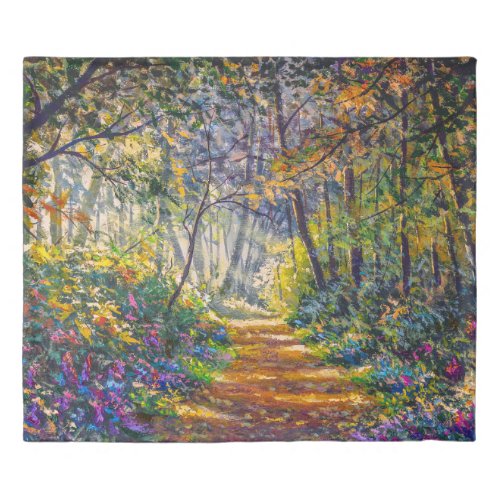 Impressionism Path Sunny Forest Watercolor Duvet Cover