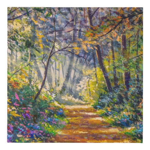 Impressionism Path Sunny Forest Watercolor Faux Canvas Print