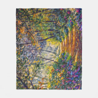 Impressionism Path: Sunny Forest Watercolor Fleece Blanket