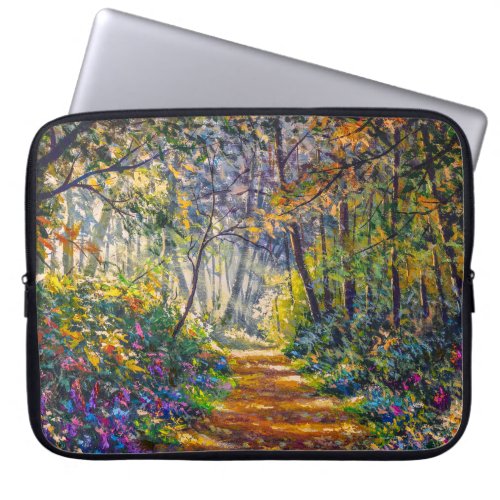 Impressionism Path Sunny Forest Watercolor Laptop Sleeve
