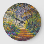 Impressionism Path: Sunny Forest Watercolor Large Clock