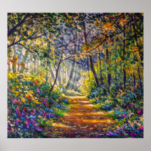 Impressionism Path: Sunny Forest Watercolor Poster