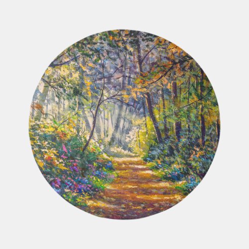 Impressionism Path Sunny Forest Watercolor Rug