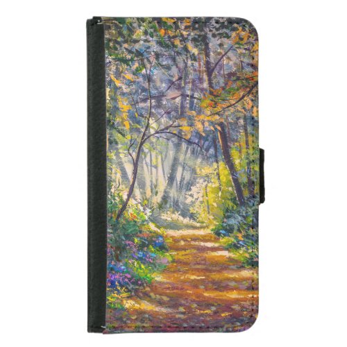 Impressionism Path Sunny Forest Watercolor Samsung Galaxy S5 Wallet Case