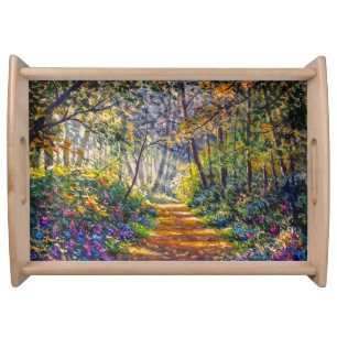 Impressionism Path: Sunny Forest Watercolor Serving Tray