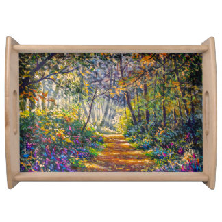 Impressionism Path: Sunny Forest Watercolor Serving Tray