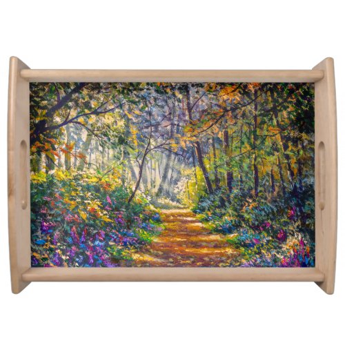 Impressionism Path Sunny Forest Watercolor Serving Tray