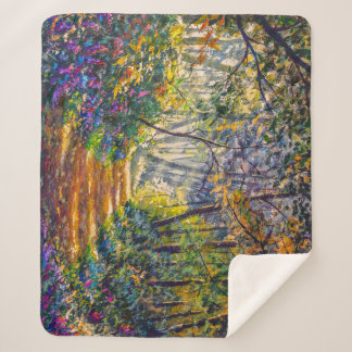 Impressionism Path: Sunny Forest Watercolor Sherpa Blanket