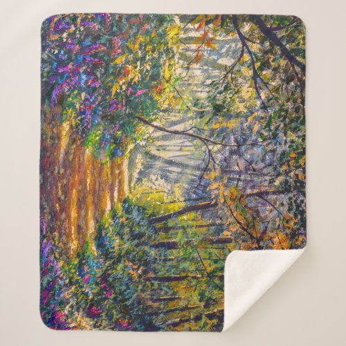 Impressionism Path Sunny Forest Watercolor Sherpa Blanket