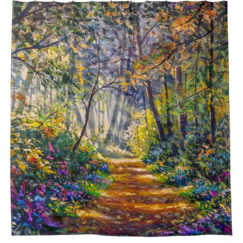 Impressionism Path Sunny Forest Watercolor Shower Curtain