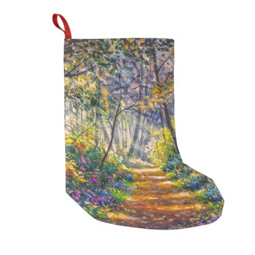 Impressionism Path Sunny Forest Watercolor Small Christmas Stocking
