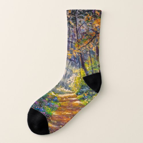 Impressionism Path Sunny Forest Watercolor Socks
