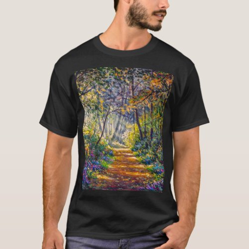 Impressionism Path Sunny Forest Watercolor T_Shirt