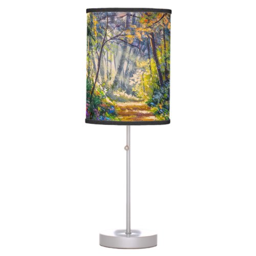 Impressionism Path Sunny Forest Watercolor Table Lamp