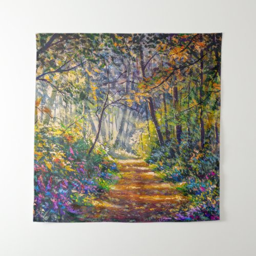 Impressionism Path Sunny Forest Watercolor Tapestry