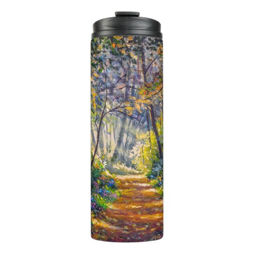 Impressionism Path Sunny Forest Watercolor Thermal Tumbler