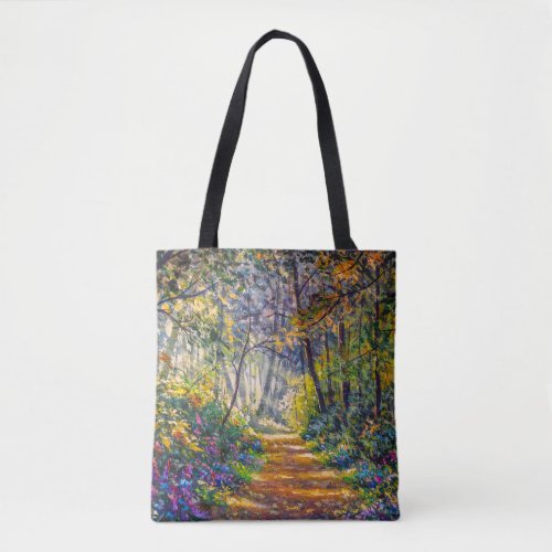 Impressionism Path Sunny Forest Watercolor Tote Bag
