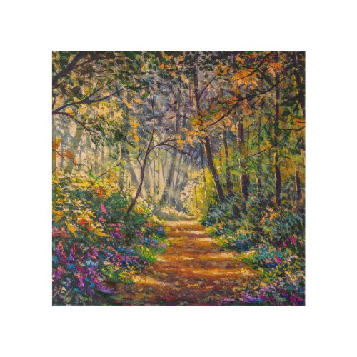 Impressionism Path Sunny Forest Watercolor Wood Wall Art