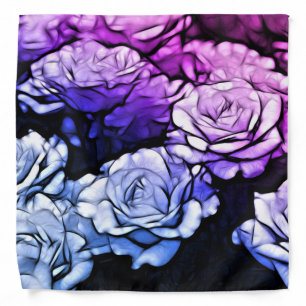 impressionism Shabby Chic Blue Purple Rose Bandana