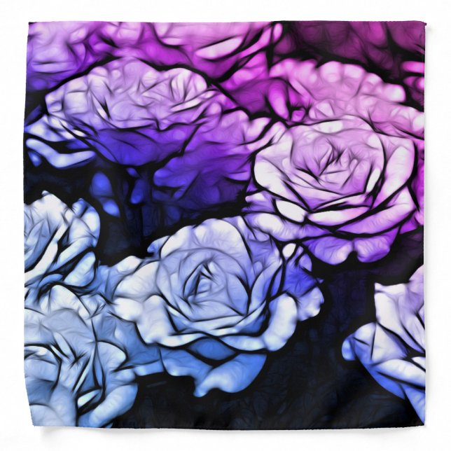 impressionism Shabby Chic Blue Purple Rose Bandana (Front)