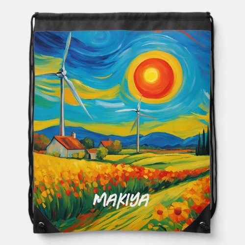 Impressionism Solar and Wind Power Drawstring Bag