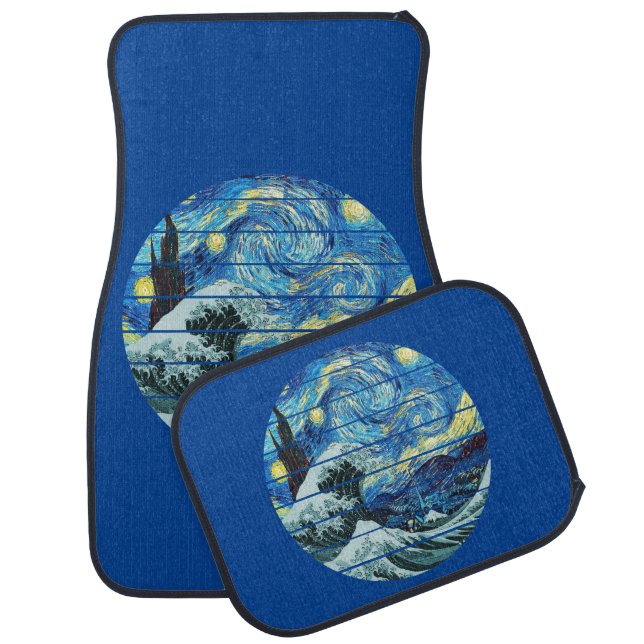 IMPRESSIONISM STARRY NIGHT WAVE OF KANAGAWA ART CAR FLOOR MAT (Set)