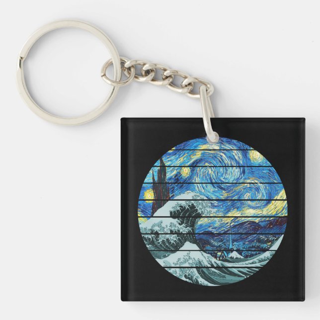 IMPRESSIONISM STARRY NIGHT WAVE OF KANAGAWA ART KEYCHAIN (Front)
