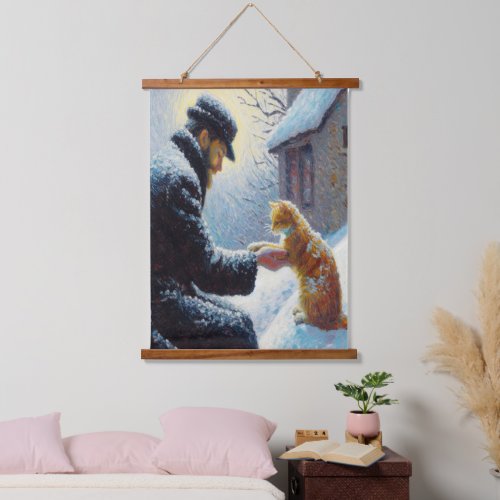 Impressionism Style The Man and the Cat Hanging Tapestry