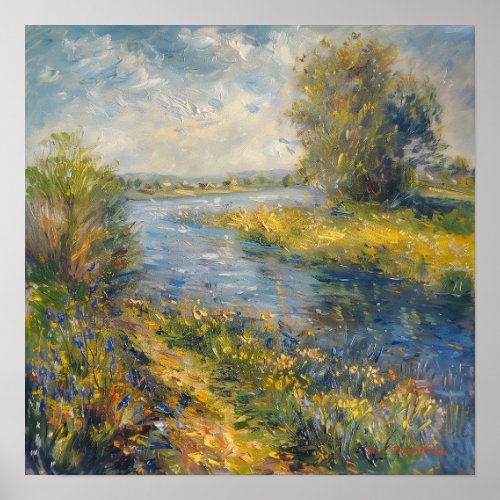 Impressionist A I Painting Springtime by River  Poster