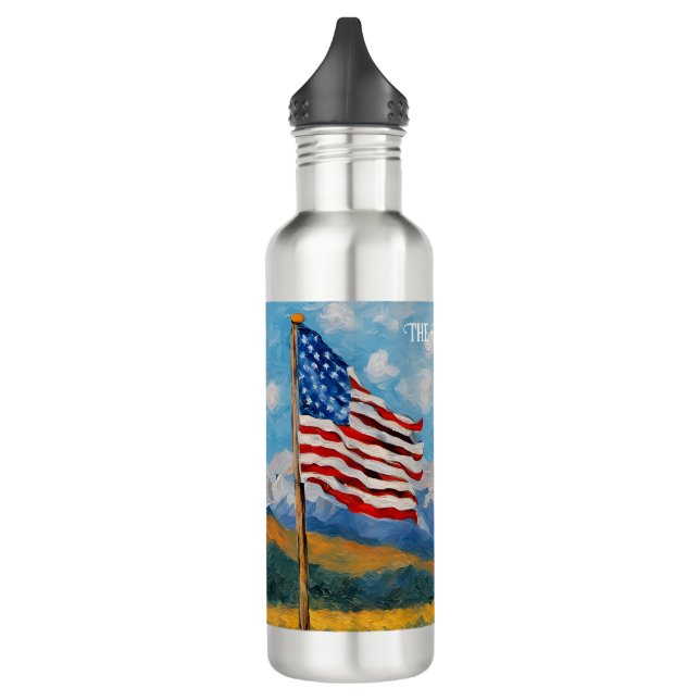 Impressionist American Flag and Mountains Stainless Steel Water Bottle (Left)