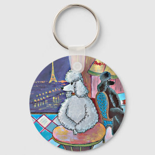 Impressionist Art Poodles Paris Cafe Keychain