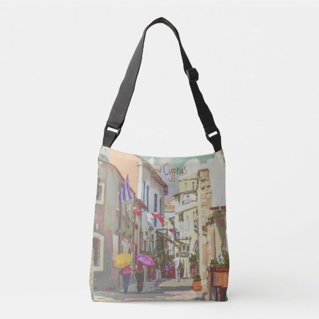 Impressionist Back Streets of Cyprus Travel Art Crossbody Bag (Front)