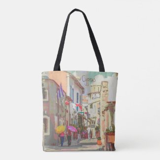 Impressionist Back Streets of Cyprus Travel Art Tote Bag